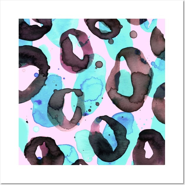 Leopard Circles Blue Pink Wall Art by ninoladesign